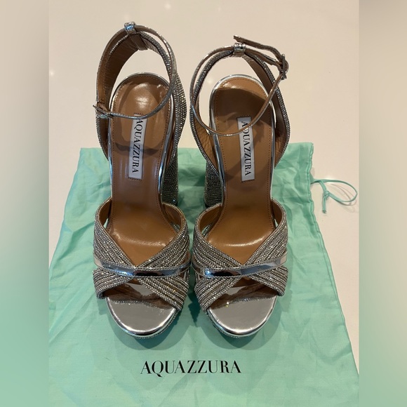 AUTH WOMEN’S AQUAZZURA SUNDANCE 140 CRYSTAL EMBELLISHED PLATFORM SANDALS - SZ 6. - Picture 8 of 12